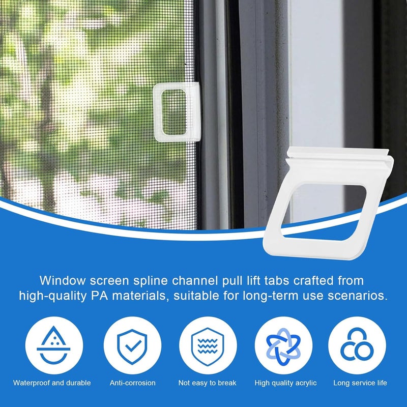 IFERLA Window Screen Pull Tabs 20 Pack Clear Hollow Flat Spline Channel Pull Lift Tabs Replacement Repair Clips Kit, Window Screen Frame Center Brace Privacy Screen Mounting Tabs - Image 3